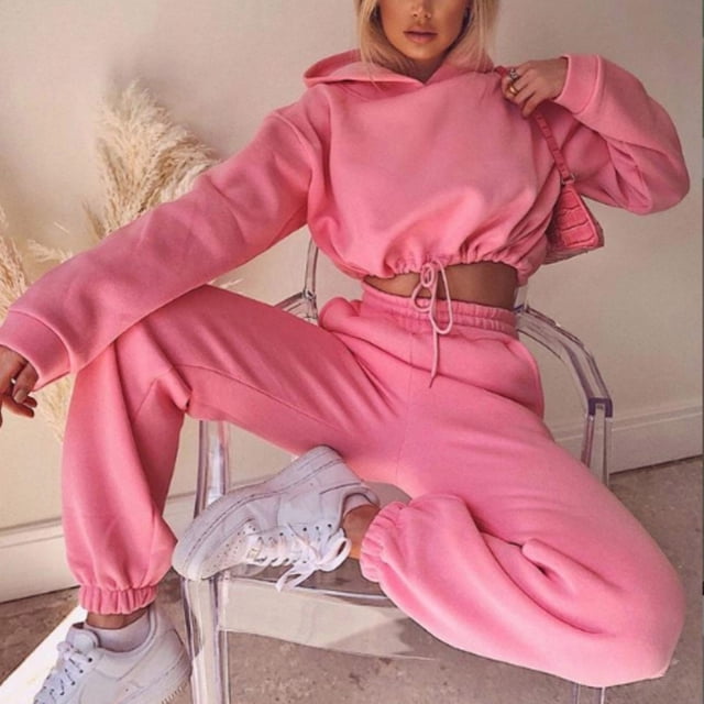 Trajes de jogger para mujer, traje de otoño de Color sólido, conjuntos de sudaderas con capucha de manga larga, chándal, conjunto de 2 uds de pantalones largos con capucha y bolsillos