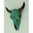 thumbnail image 2 of Turquoise Floral Tribal Carved Bull Skull Hanging Statue Halloween, 2 of 4