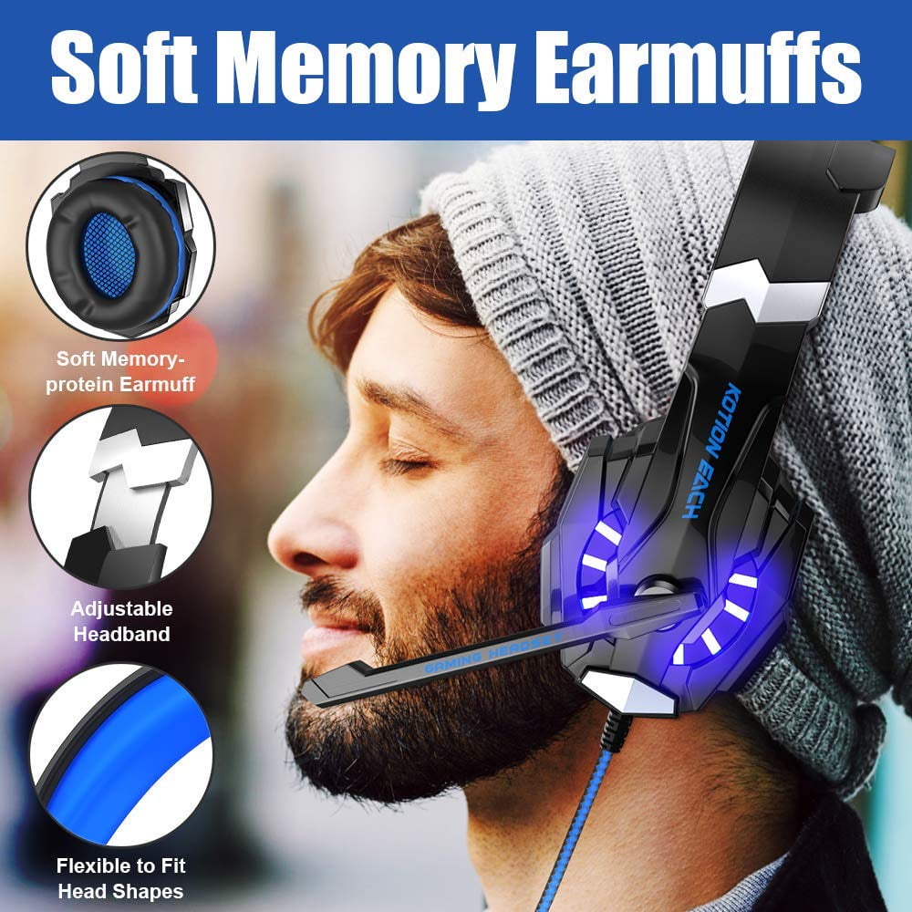 BENGOO G9000 Stereo Gaming Headset with Noise Cancelling Mic, LED Light, Bass Surround for PS4 PC Xbox One PS5 Controller
