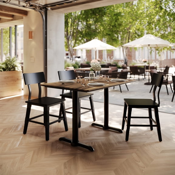 Flash Furniture 48" x 30" Tabletop with Seamless Surface Technology in Natural and Double 5" x 22" Black Table Height T-Bases