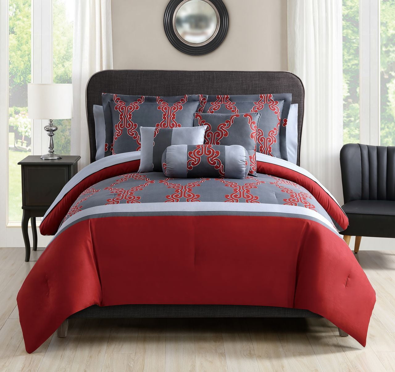 10 Piece Kayla Red Gray Comforter Set Walmart Com