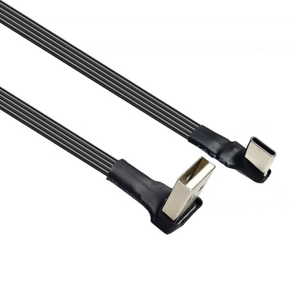 Flexible Flat USB To Type C Charging Cord 480Mbps Speed Metal Connection 90 Degree for Mobile Devices Cameras Gaming Gear
