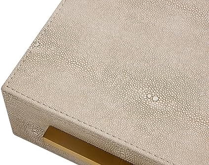 Ivory Shagreen Decorative Box For Keepsake And Memory, Faux Leather Storage Box Jewelry Organizer Wooden Home Organizer Box For Accessory With Brushed Gold Handle (Ivory)