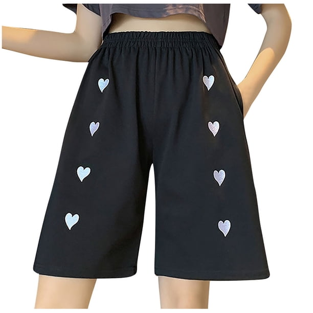 Moda casual mujer corazón bordado bolsillos damas pantalones cortos sueltos pantalones Pompotops ulkah938133