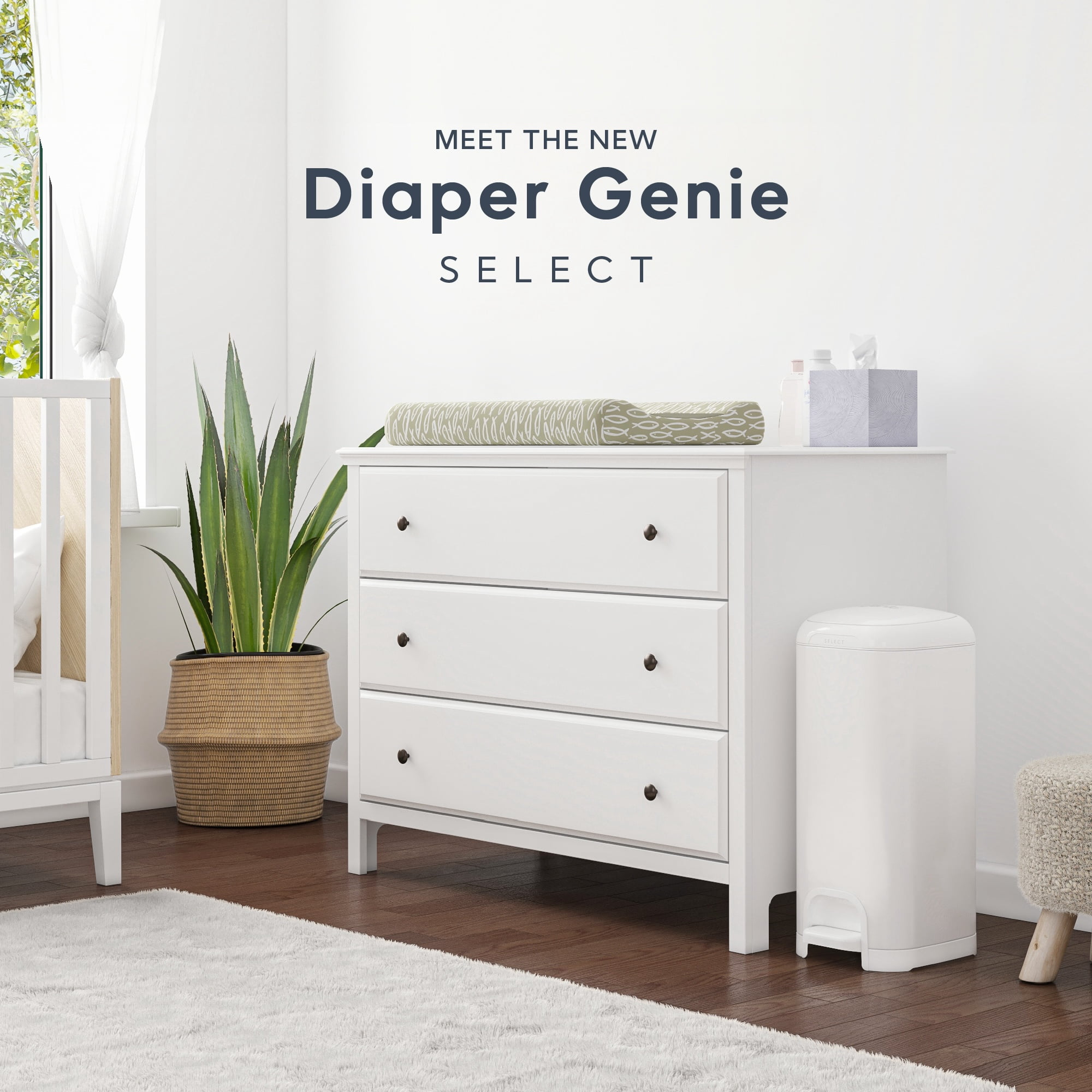 Diaper Genie Select Gift Set,White,Stainless Steel,1 Diaper Pail,2 Jumbo Square Refills-1620 Count, Infant