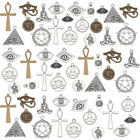 14 styles Evil Eye Charms 56pcs Cross Horse Eye Egyptian Eye Star of David Yoga Lotus Charms Pendant Tibetan Alloy Metal Dangle Charms for Craft DIY Necklace Bracelet Earrings Making