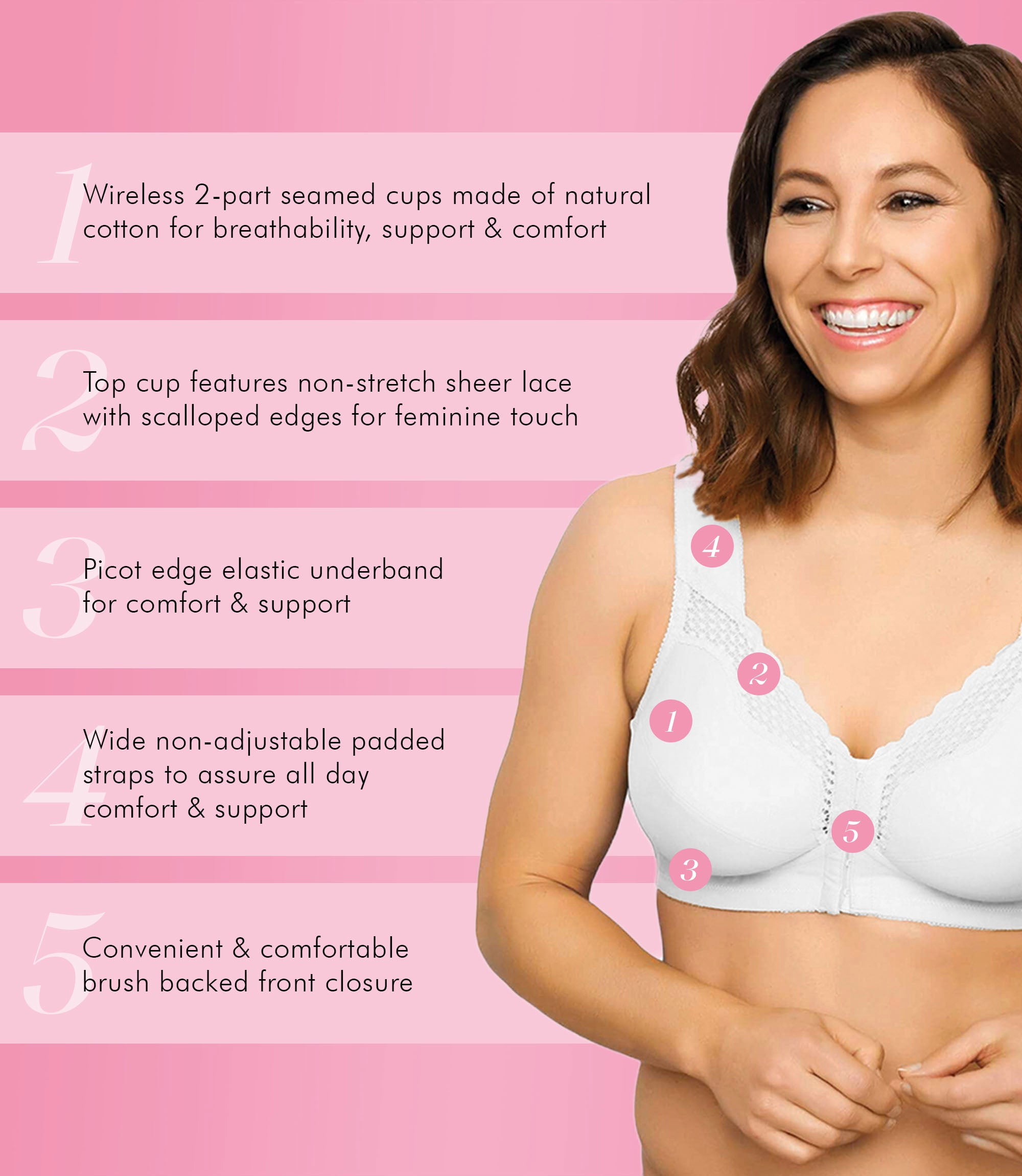 Exquisite Form 5100531 Fully® Wireless Cotton Back & Posture Support Bra with Front Closure & Lace
