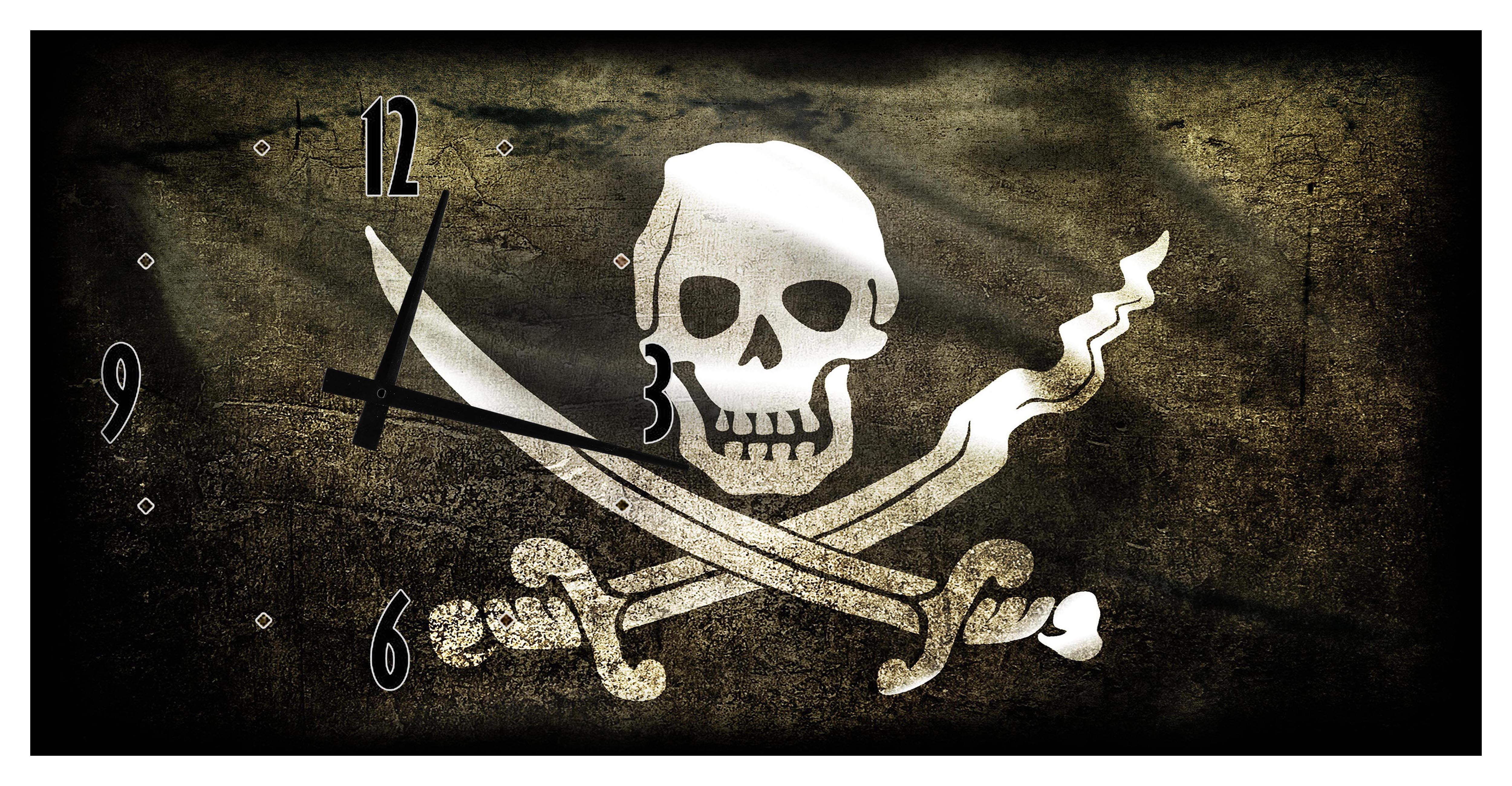 Large Wall Clock Jolly Roger Vintage Black and White Pirate Flag Man