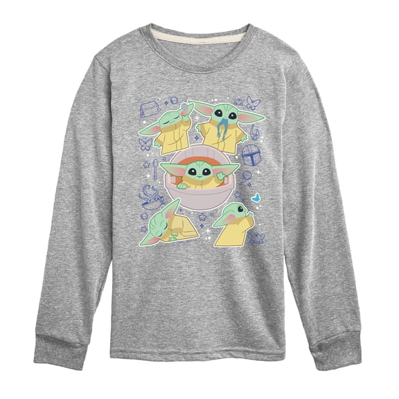 Star Wars - Grogu Stickers - Youth Boys Long Sleeve Graphic T-Shirt