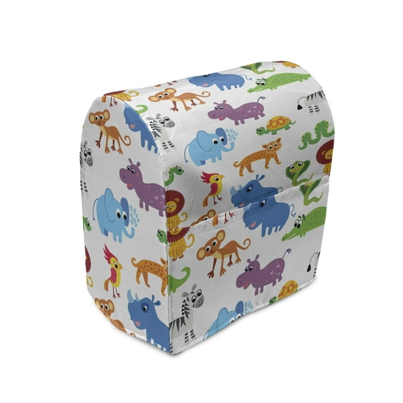 Animal Stand Mixer Cover, Repetitive Zoo Themed Pattern with Fauna Cartoon on Plain Backdrop Print, Kitchen Appliance Organizer Bag Cover with Pockets, 5 Quarts, Multicolor, by Ambesonne