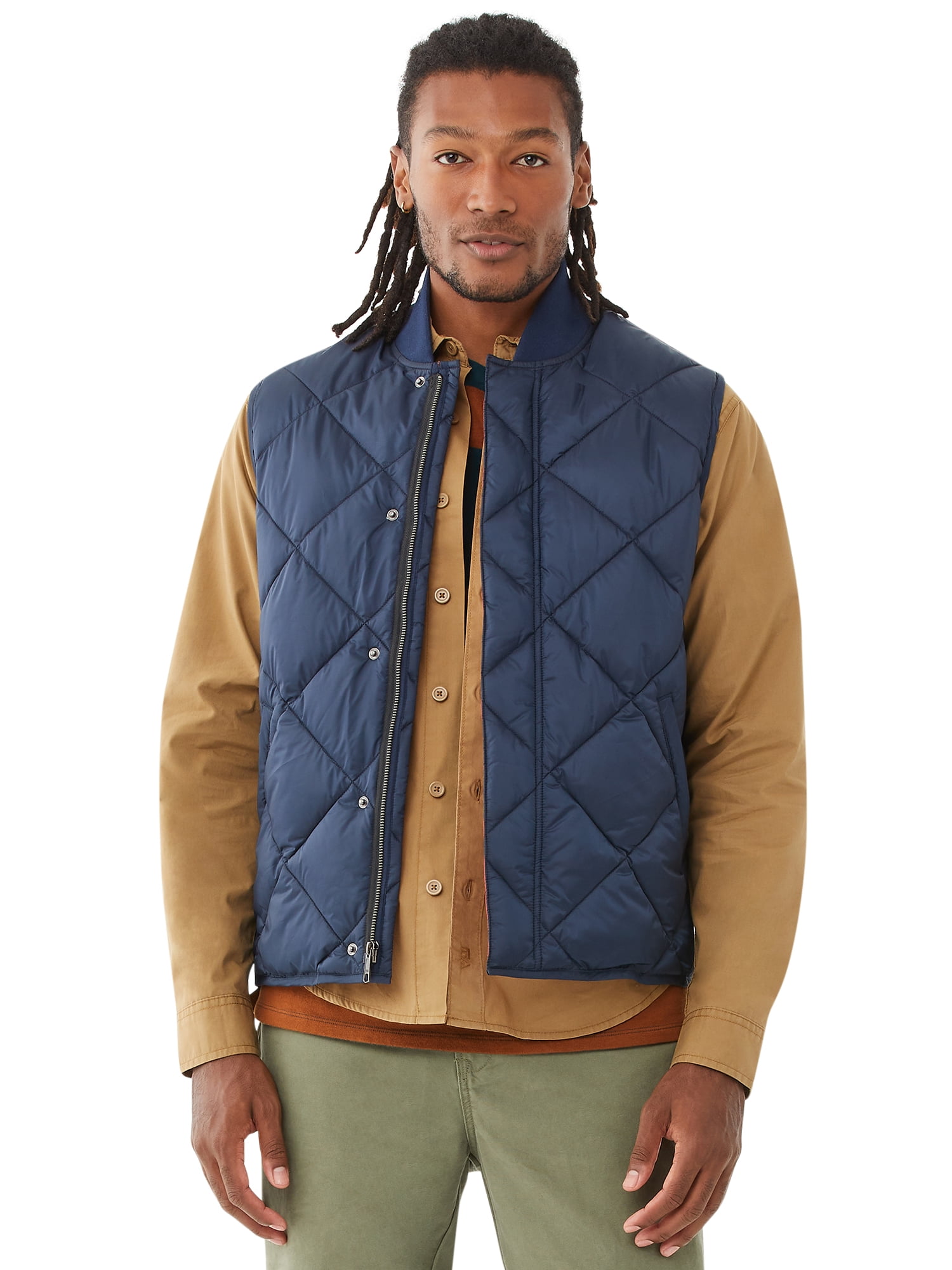 Nanquan Men Slim Fit Color Block Zip Up Hooded Padded Quilted Vest