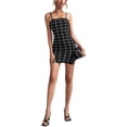 thumbnail image 4 of Douhoow Women Plaid Dress Slit Spaghetti Strap Backless Bodycon Dress Summer Mini Club Dress, 4 of 6