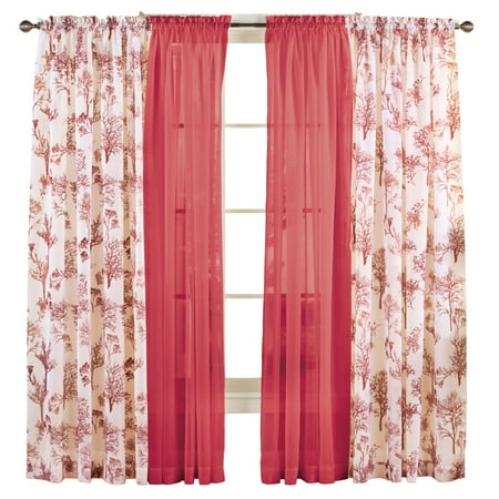 Whispering Park Tree Pattern Sheer Privacy Rod Pocket Window Curtain Panel, 59