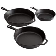 Pre-Seasoned Cast Iron Skillet Set - 3-Piece Set (8”,8", 10 1/4", and 12") Oven Safe Cookware, Iron Kitchen Equipment with 2 Pour Lips & Handle Holder for Hotel Restaurant Black