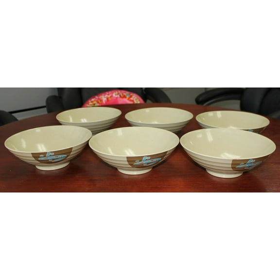 Quality Japanese Big Wide Soup Ramen Noodle Bowls with Durable Melamine Set of 6 B11899
