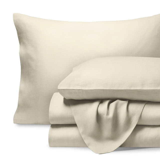 Bare Home Ensemble de Draps en Lin - Poche Profonde - Respirant - 3 Pcs - Lit Simple, Naturel