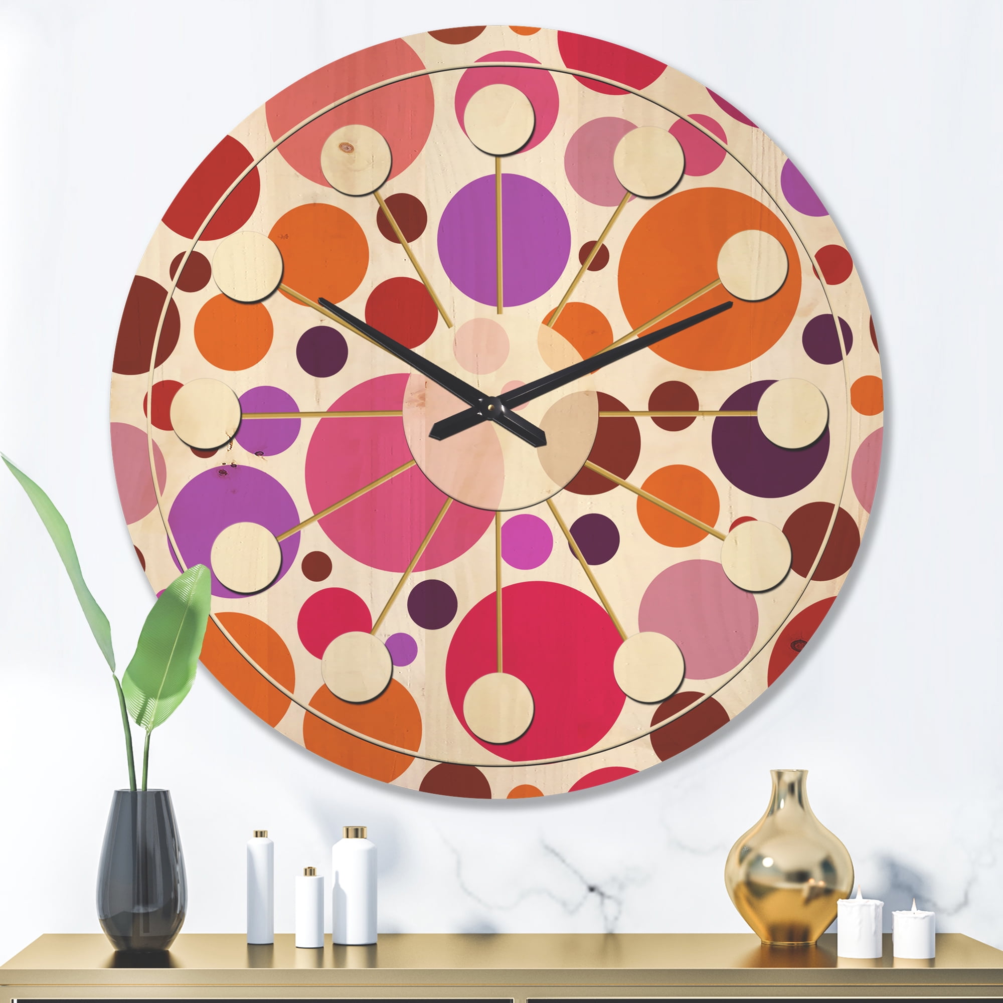 Designart 'Abstract Geometric Circular Retro Pattern II' Mid-Century Modern Wood Wall Clock