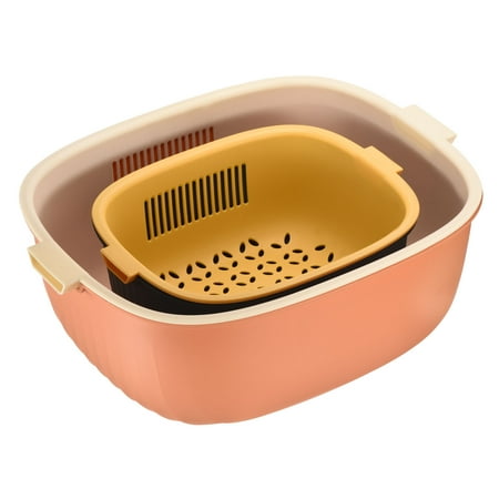 

Unique Bargains Drain Colander Set Plastic Double Layered Food Strainer Basket Orange Blue