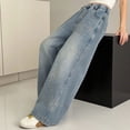 thumbnail image 3 of XEGLSBU Jeans for Girls Wide Leg Girls Denim Wide Leg Pants Flared with Rhinestone Comfort Straight Leg Casual Bottoms Light Blue Size 15-16 Years, 3 of 6