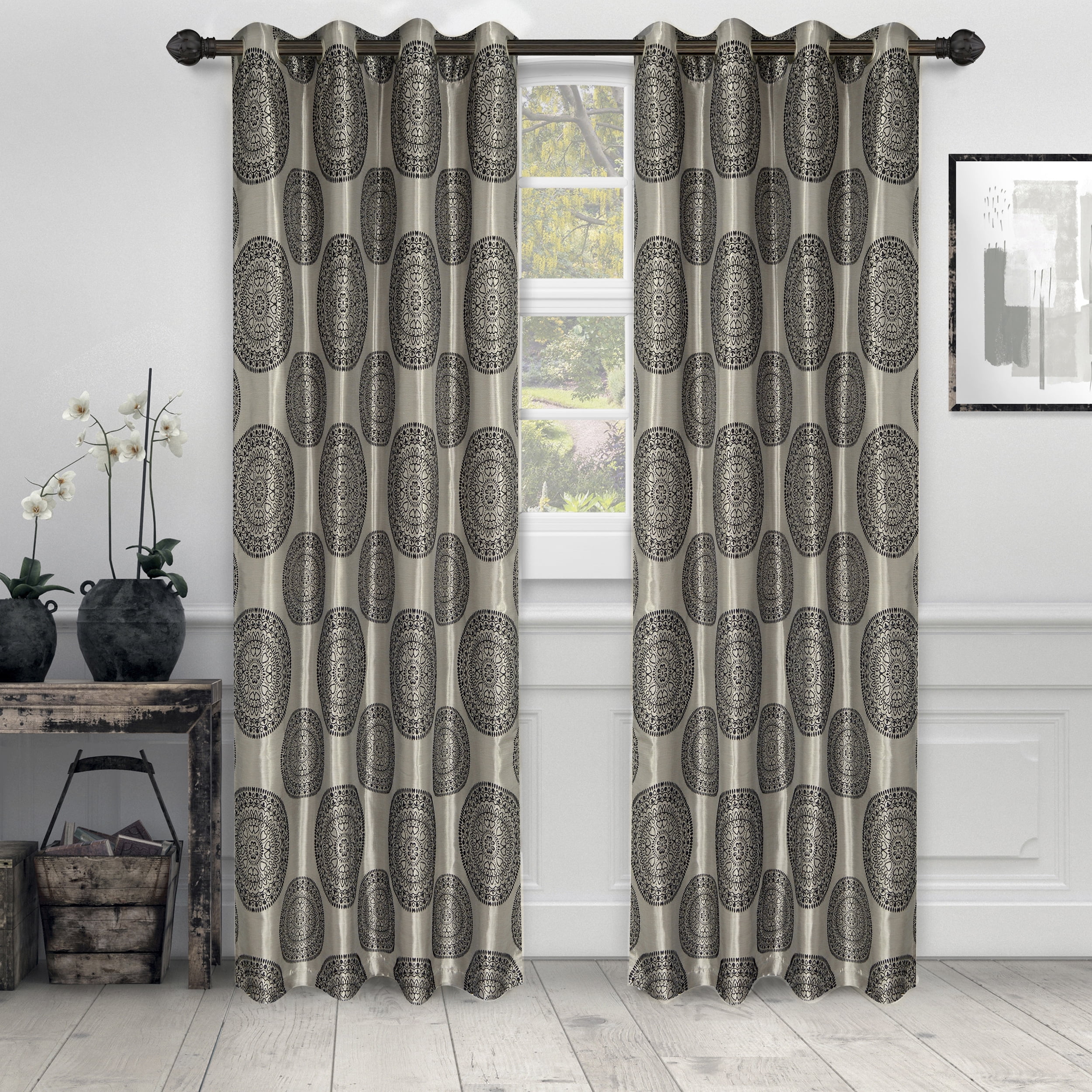 Aryanna Top Grommet Jacquard Window Curtain Panel 100% Polyester Set of 2 Panels 