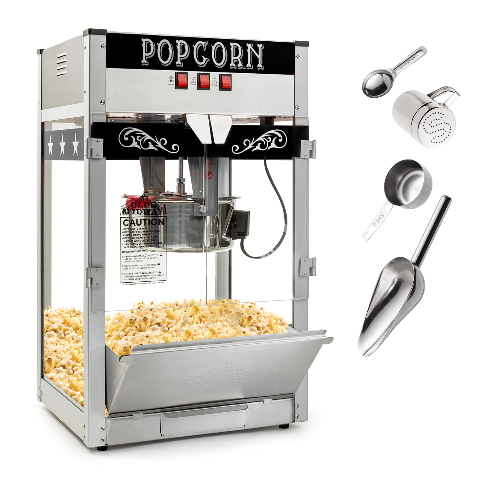 Olde Midway Commercial Popcorn Machine Maker Popper with Large 12Ounce Kettle