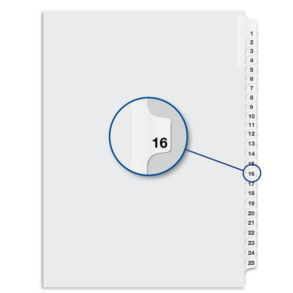 Quest QW1185-1/25-16 Quest Numerical Litigation Index Divider 13 to 25 #16- 1 Each
