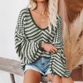 thumbnail image 3 of Suéter de manga larga con cuello en mujer Suéter de rayas Streetwear de punto, Jersey de jersey informal de manga larga para mujer Suéter de verde XL Yinane Suéter con cuello en V para mujer, 3 of 8