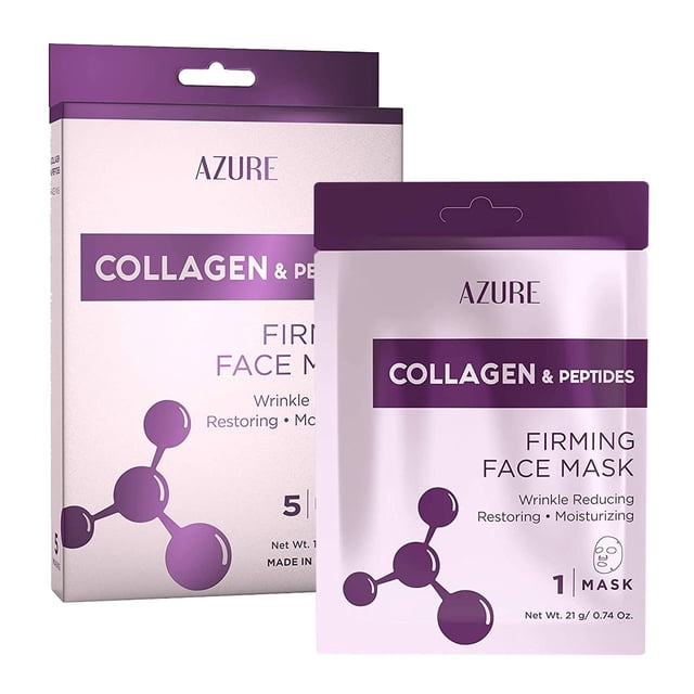 AZURE Mascarilla facial de colágeno y péptidos – Mascarilla facial restauradora suavizante e hidratante – Ayuda a reducir líneas finas y arrugas suaviza y repara – Cuidado de la piel hecho en Corea –