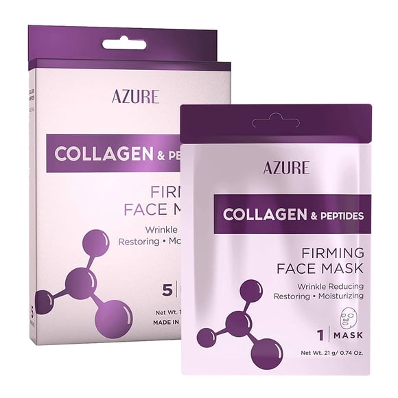AZURE Mascarilla facial de colágeno y péptidos – Mascarilla facial restauradora suavizante e hidratante – Ayuda a reducir líneas finas y arrugas suaviza y repara – Cuidado de la piel hecho en Corea –