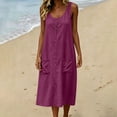 thumbnail image 2 of VBVC Women's Cotton Linen Sleeveless Midi Dress , Summer V-Neck Dresses For Women , Ladies' Button Detail Loose Dress with Pockets,Hot Pink,S-2XL, 2 of 9