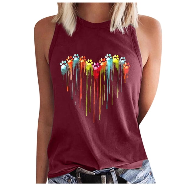 Tops casuales sexys de verano sin mangas para mujer Tops de chaleco sin mangas con estampado de cuello redondo regular Fridja gh5078