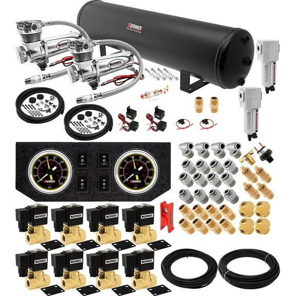 Vixen Air Suspension Kit for Truck/Car Bag/Air Ride/Spring. On Board System- Dual 200psi Compressor, 5 Gallon Tank. For Boat Lift,Towing,Lowering,Load Leveling,Onboard Train Horn VXX3805GB/4852DCF