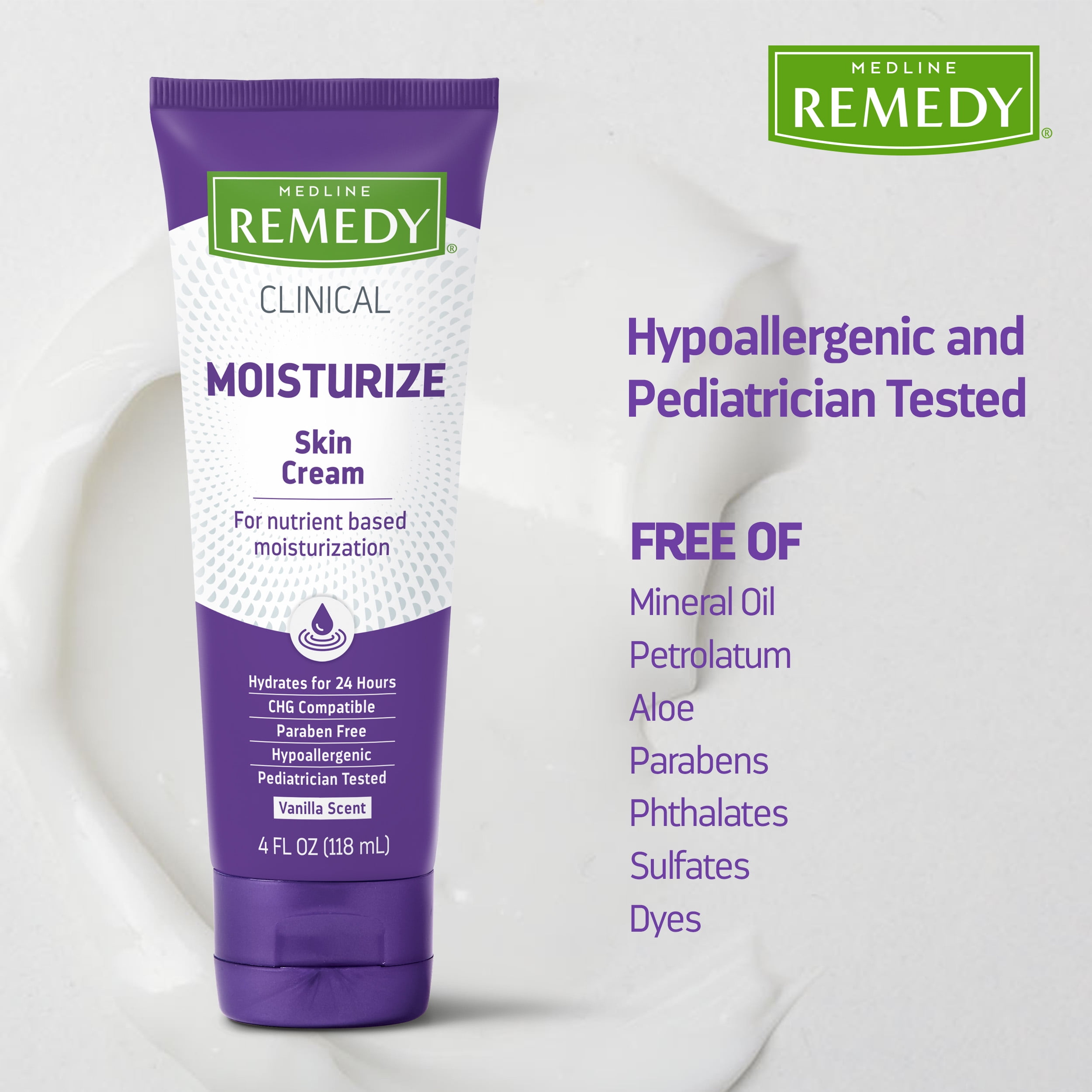 Medline Remedy Clinical Skin Cream, Vanilla Scent (4 fl oz), 12 Count, Moisturizing Face and Body Cream for All Ages