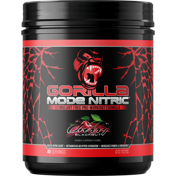 Gorilla Mode Nitric Upgraded Stimulant Free Pre-Workout Powder, Cherry Blackout, 1.71 lbs
