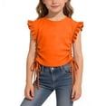 thumbnail image 4 of hengsof Girls Flutter Sleeve Top Summer Solid Color Crewneck Side Drawstring Cute Blouse Casual Daily T-Shirt for Toddler Kids Ages 2-10, 4 of 8