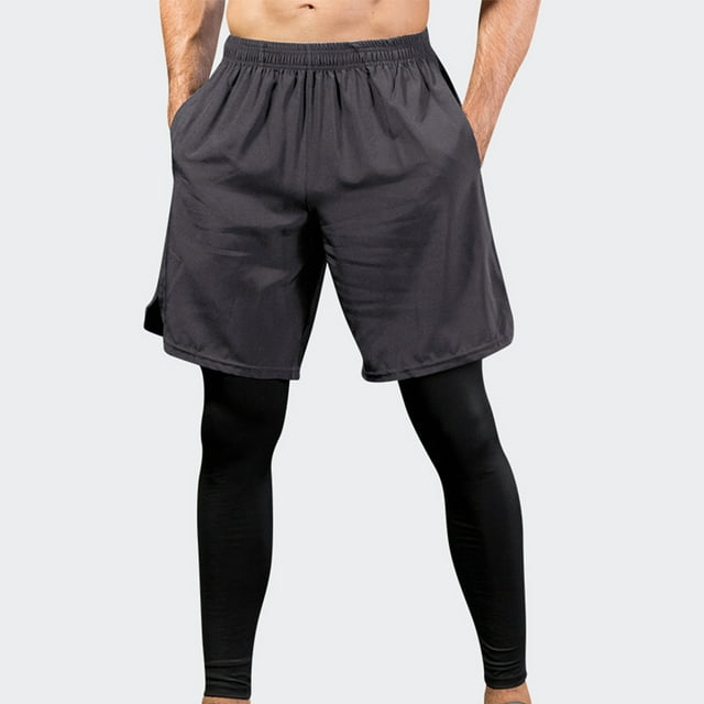 Pantalones de yoga largos para hombre, de dos piezas, deportivos, ajustados, elásticos y secos, de poliéster.