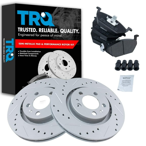 TRQ Front Performance Brake Pad & Rotor Kit Brake Pads Brake Rotors Set Semi-Metallic Premium G-Coated Fits Select 2000-2010 Volkswagen Beetle 2000-2006 Golf 2000-2005 Jetta