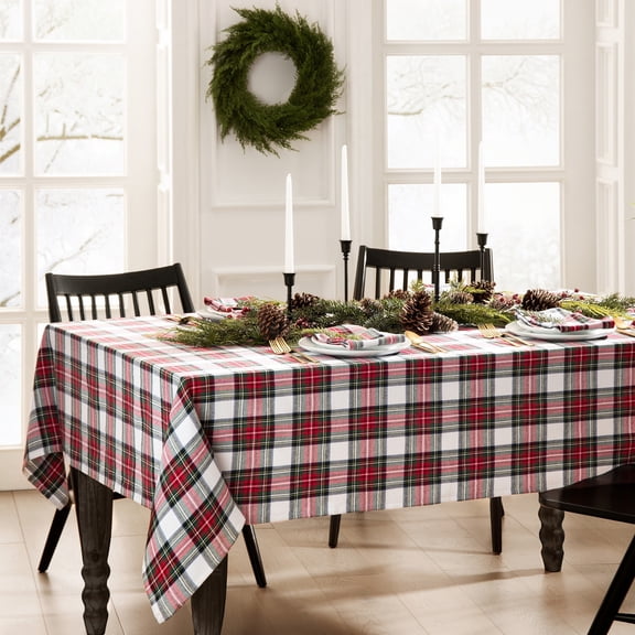 Elrene Home Fashions Christmas Classic Holiday Plaid Cotton Tablecloth, Multi, 52" x 70"
