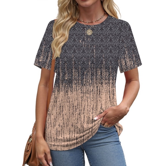 Fantaslook Womens Summer Tops Dressy Casual Short Sleeve Shirts Crew Neck Tunic Floral Blouses