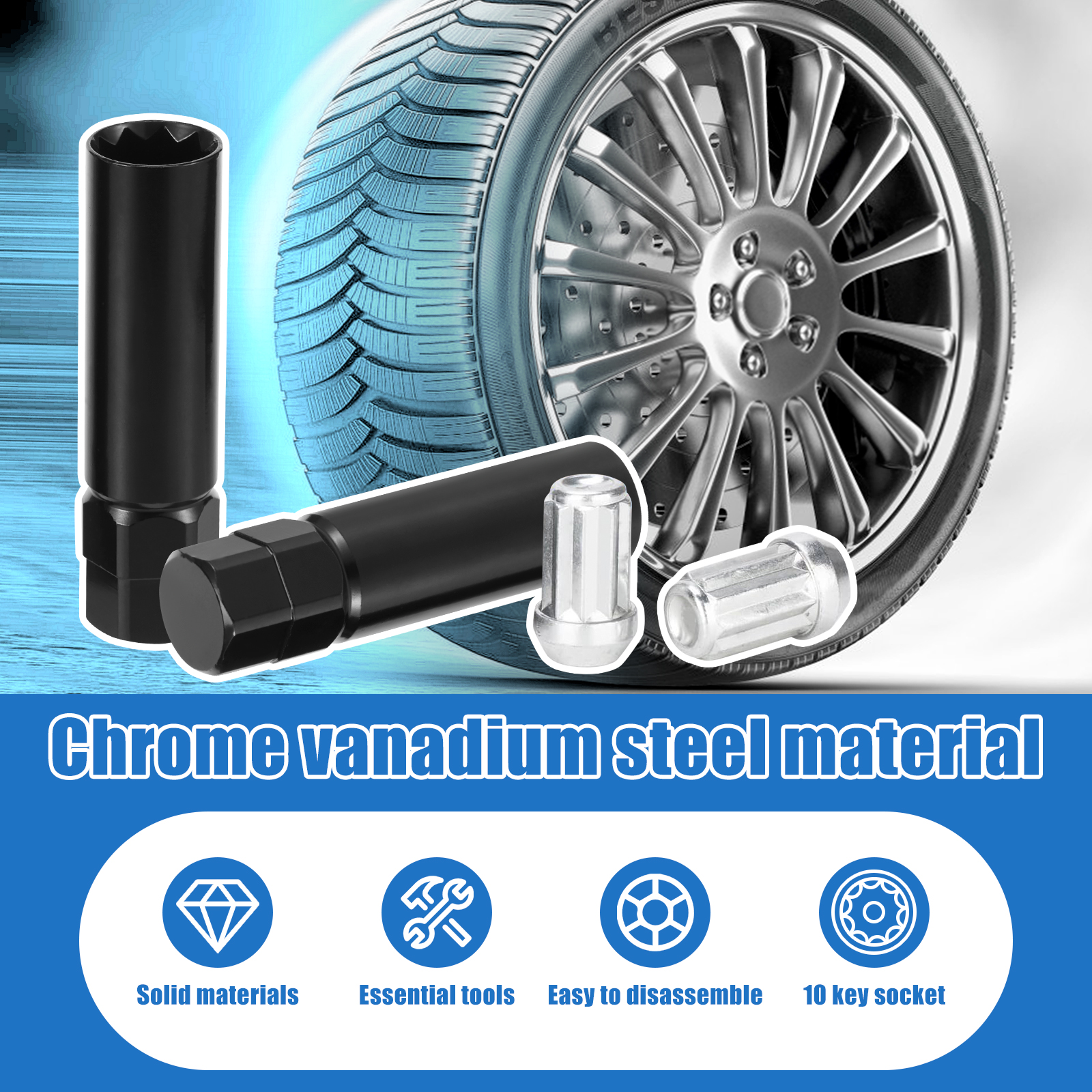 AEVXKHI 10 Spline Lug Nut Key Set, 3 Pack 10 Point Lug Nut Removal Socket for Wheel Nuts and Lug Bolts, TA20-17/19, TA20-19/21, TA23-21/22, Passenger Car/SUV/Truck Hex Drive, Alloy Steel
