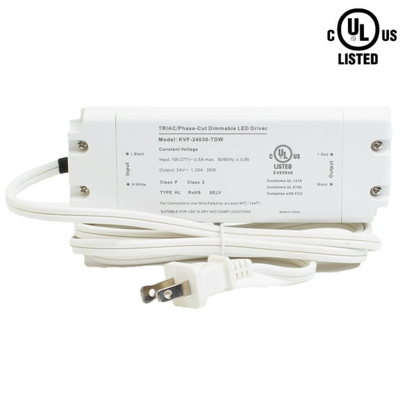 UL LISTED 24V 1.25A 30W CLASS 2 TRIAC DIMMABLE POWER SUPPLY DRIVER
