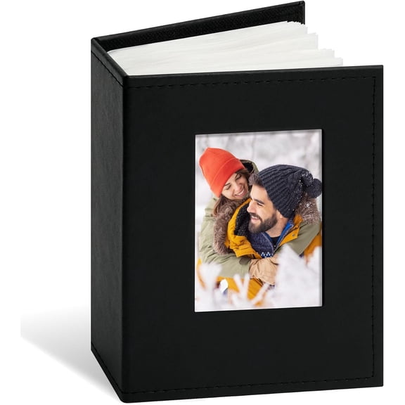 Photo Album 4x6 Holds 100 Photos, PU Leather Cover Picture Book with 100 Horizontal Pockets, Slip-in Photo Album for Wedding, Memories, Family, Acid-Free Photo Storage , Black