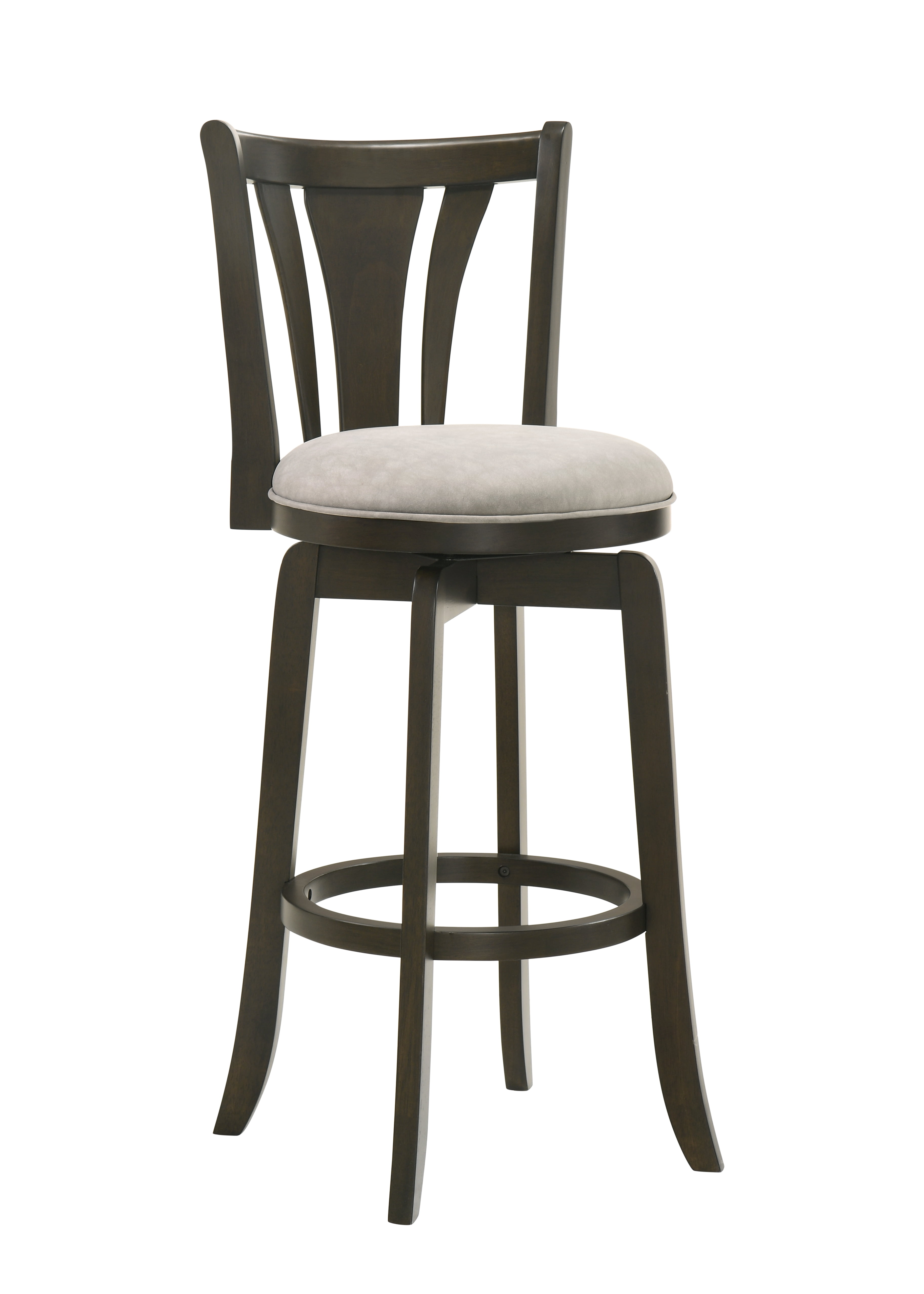 Elle 30 in. Dark Roast Bar Height Rubberwood Swivel Barstool with Grey Fabric Seat - Set of 3