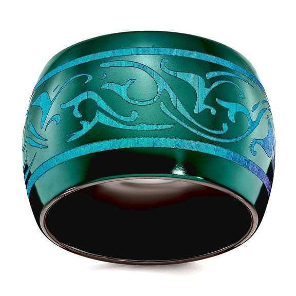 Black Titanium Polished Anodized Teal Domed 16mm Band Size 7 Ring for Women and Men - 11.1 Grams