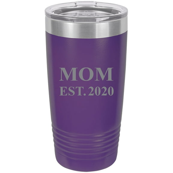 Mom Established EST. 2020 Stainless Steel Engraved Insulated Tumbler 20 Oz Travel Coffee Mug, Purple
