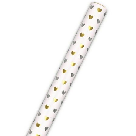Hallmark Wrapping Paper Roll (Silver and Gold Hearts on White Metallic) 17.5 sq. ft.
