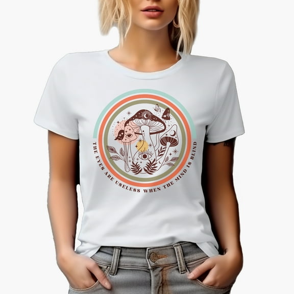 The Eyes Are Useless When the Mind Is Blind Quote with Boho Art Merch Gift, White T-Shirt, Small