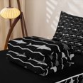 thumbnail image 5 of Manfei Cute Marine Shark Zipper Twin Comforter Sets with Fitted Sheet and 2 Pillowcases, Nautical Wave Line Zipper Bedding Set, Black Gray, Black Reversible, 4pcs, 5 of 7