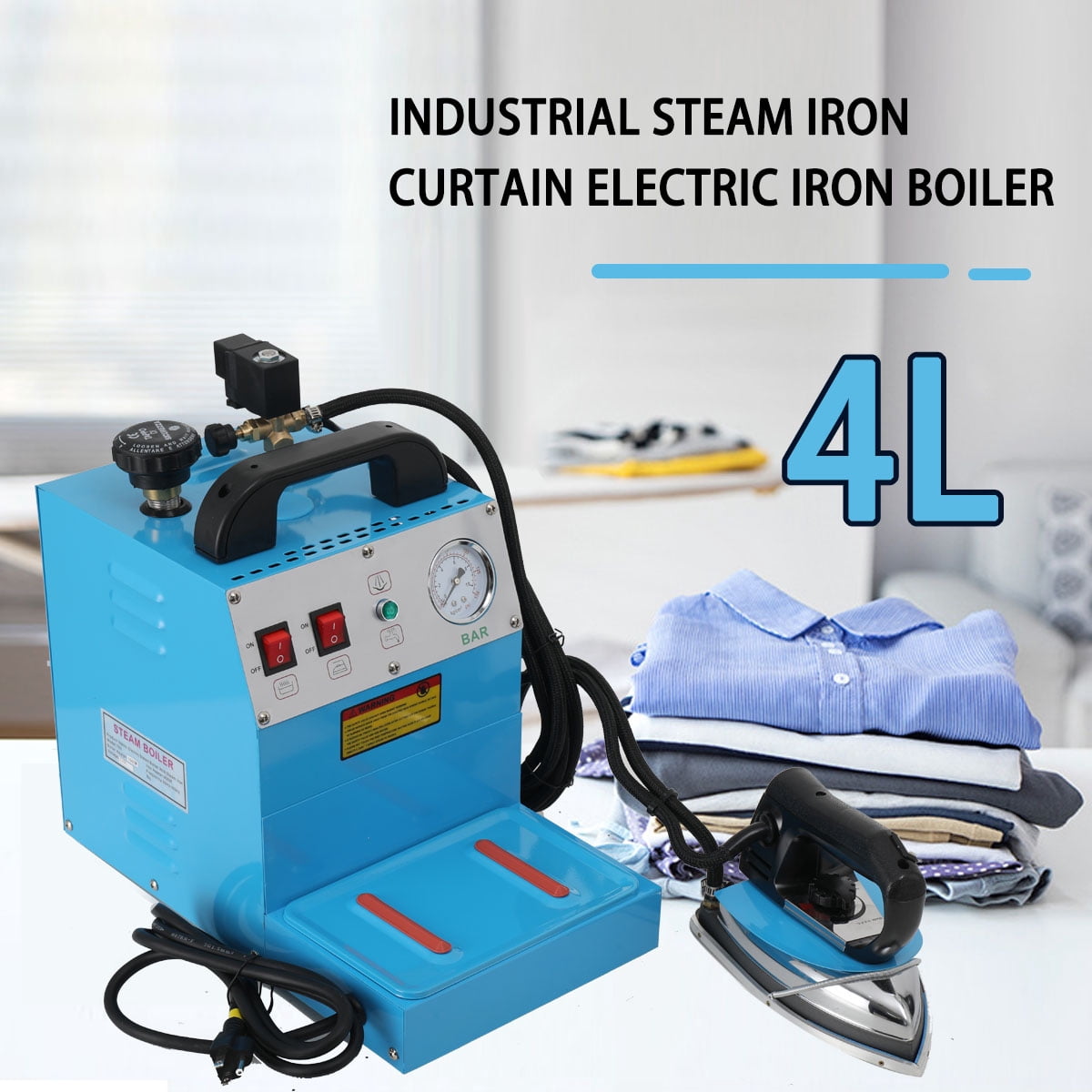 SUDEG 110V Industrial Steam Iron & Boiler Station, 1600W Curtain Electric Iron Boiler, 4L Professional Ironing System with Adjustable Steam & Temperature for Clothing Stores, Laundry, Factories