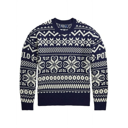 Polo Ralph Lauren Men's Chunky Knit Snowflake Sweater in Navy-Large